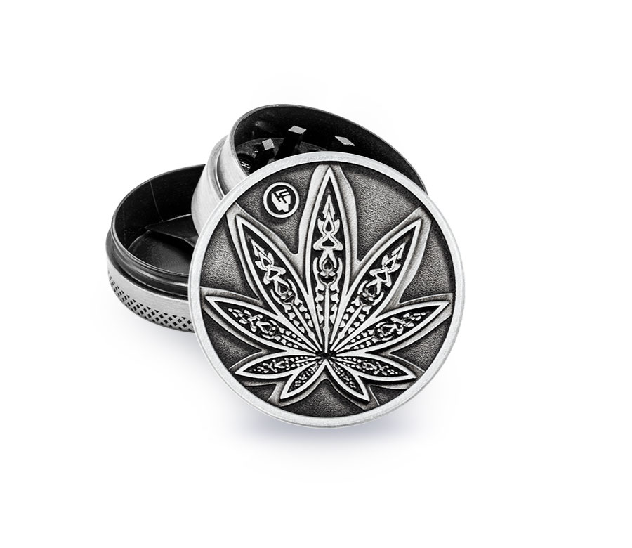 Metal Grinder Silver Neon Leaves 3/4 (⌀40 mm / 3-parts)