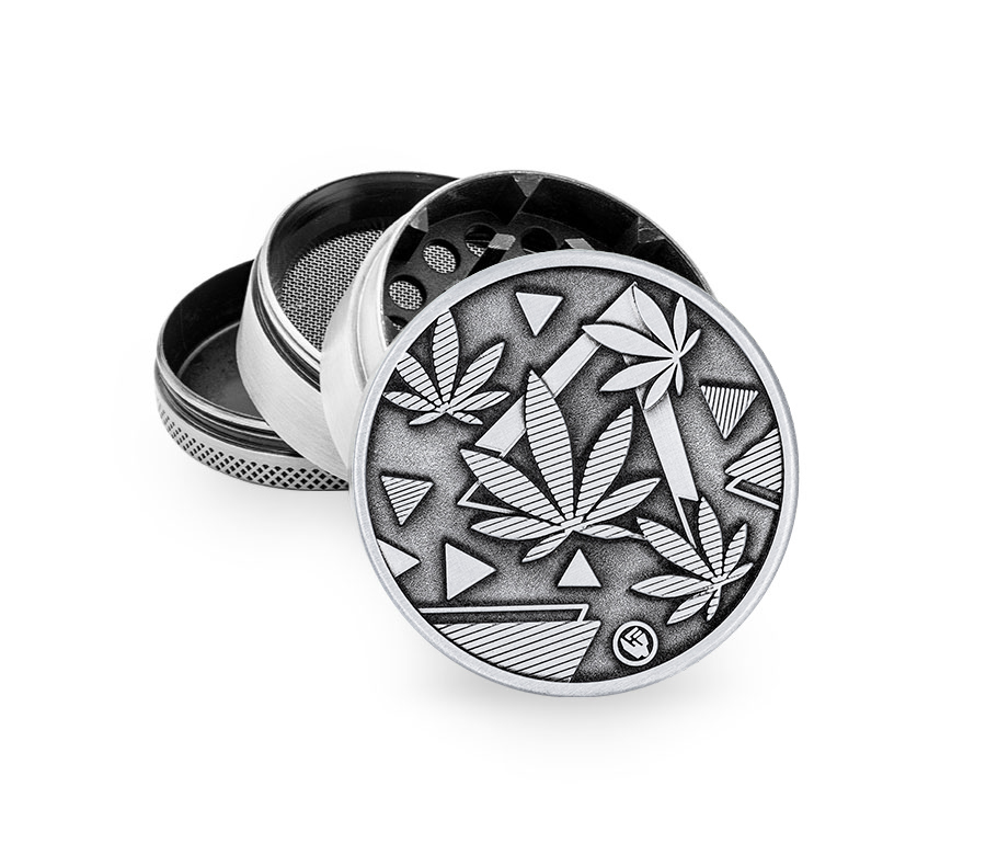 Metal Grinder Silver Leaves 37 2 (⌀50 mm / 4-parts)