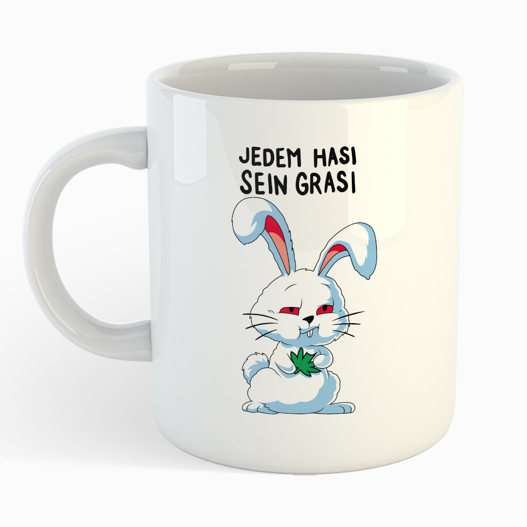 Weiße Tasse - JEDEM HASI SEIN GRASI