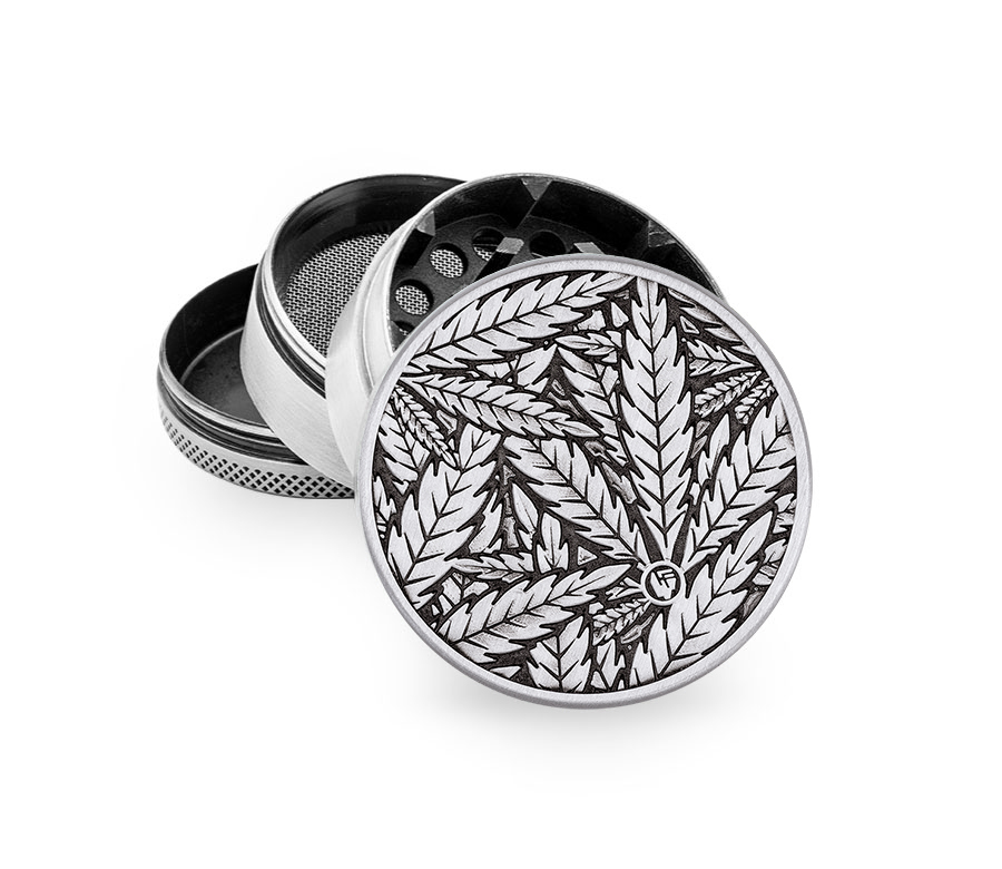 Metal Grinder Silver Leaves 33 (⌀50 mm / 4-parts)